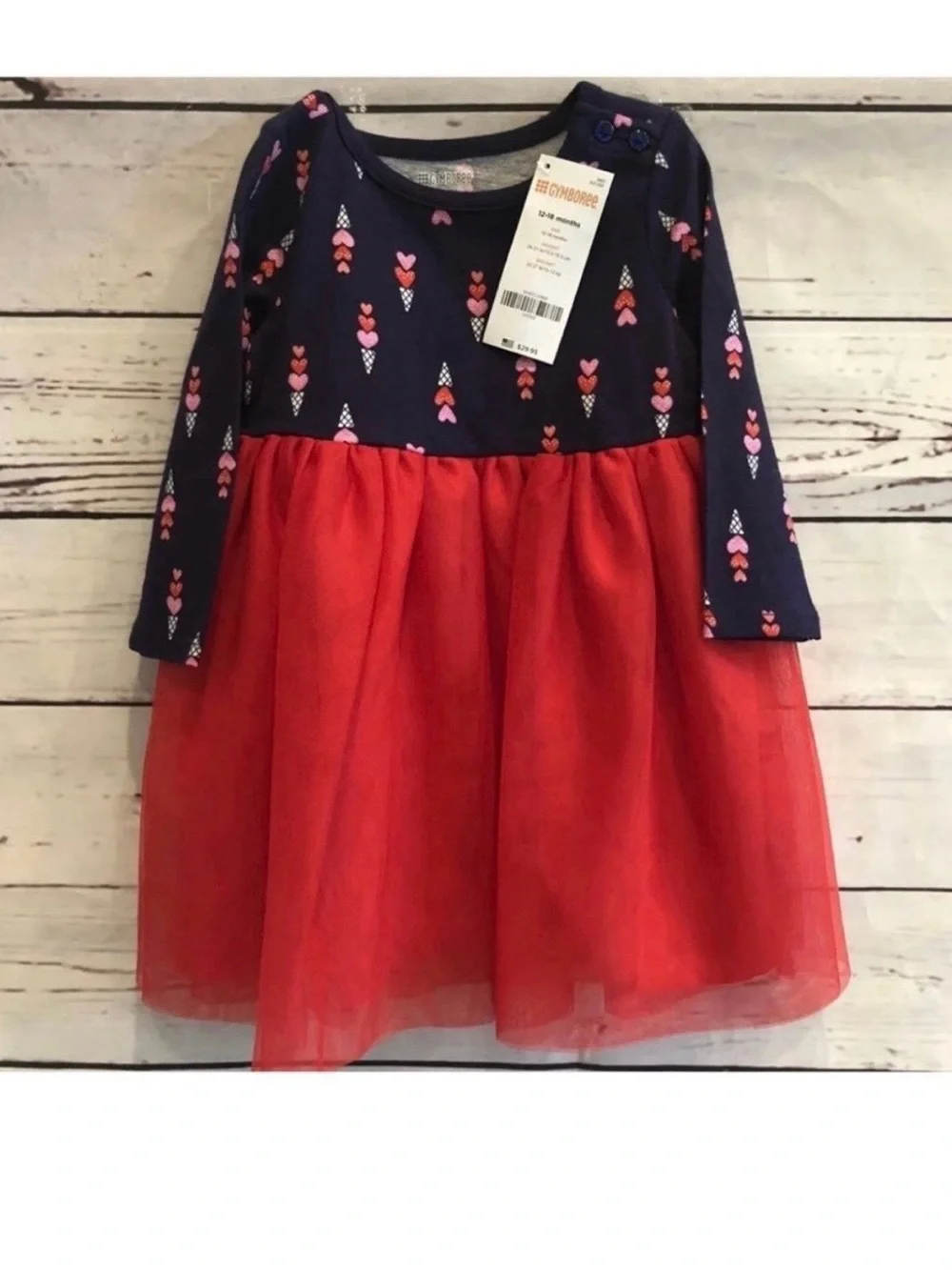 Gymboree Toddler Girl Valentines Day Dress Size 12-18 Month Red Tulle Hearts NWT